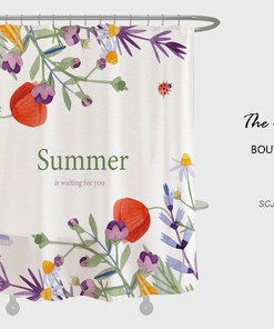 Summer Flowers Shower Curtain Set, Customizable Size, Flower Plant Bathroom Decor