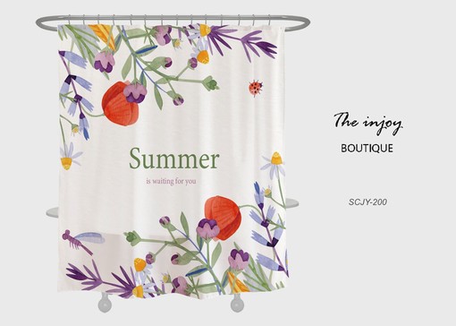 Summer Flowers Shower Curtain Set, Customizable Size, Flower Plant Bathroom Decor