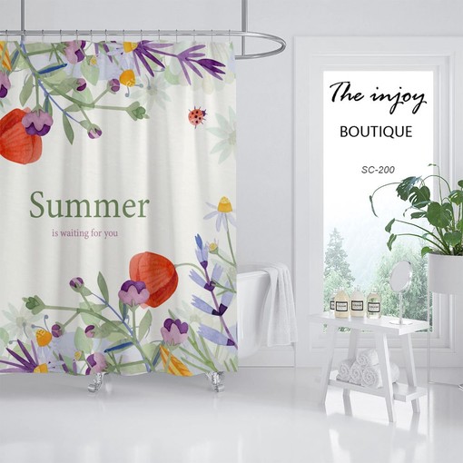 Summer Flowers Shower Curtain Set, Customizable Size, Flower Plant Bathroom Decor - Image 2