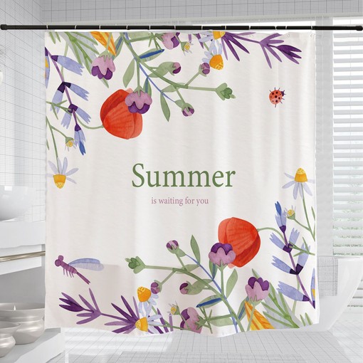 Summer Flowers Shower Curtain Set, Customizable Size, Flower Plant Bathroom Decor - Image 3