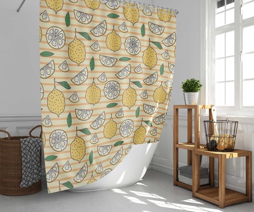 Summer Lemonade Fruit Shower Curtain | Yellow Lemon Green Leaves Bath Decor | Housewarming Gift - Image 2