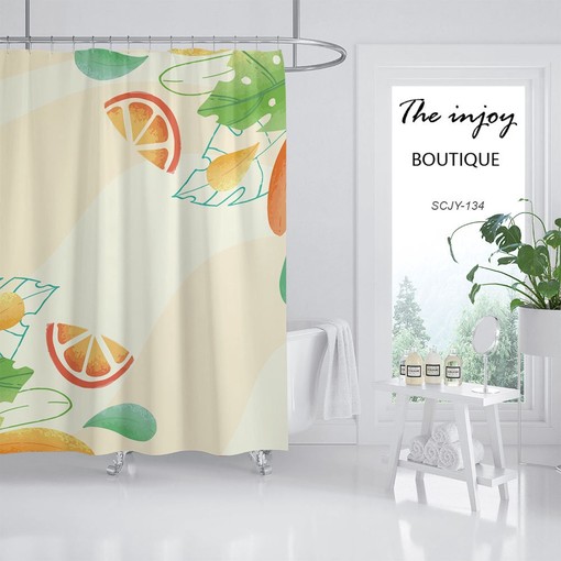 Summer Orange Bathroom Shower Curtain with Hooks, Simple Fruit Design for Fun and Stylish Home Decor - Image 2