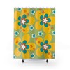 Summer Vibes Flower Power Green, Orange, White, and Teal Retro Mid Mod Groovy Shower Curtain for a Fun Bathroom