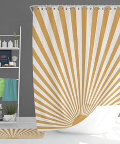 Sun Rays Fabric Minimalist Boho Morning Sunrise Shower Curtain Set