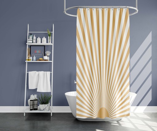 Sun Rays Fabric Minimalist Boho Morning Sunrise Shower Curtain Set - Image 2
