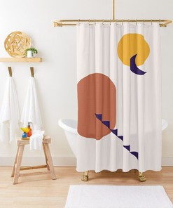 Sun and Moon Shower Curtain - Minimalist Boho Bath Decor with Eco-Friendly Material