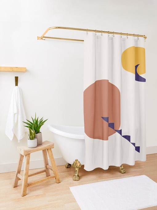 Sun and Moon Shower Curtain - Minimalist Boho Bath Decor with Eco-Friendly Material - Image 2