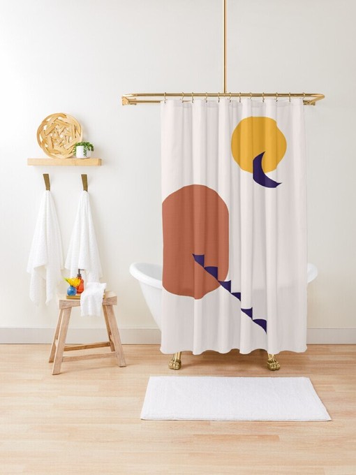 Sun and Moon Shower Curtain - Minimalist Boho Bath Decor with Eco-Friendly Material - Image 4