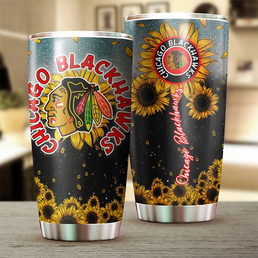 Sunflower Design Tumbler Chicago Blackhawks NHL
