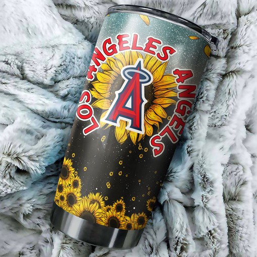 Sunflower Design and MLB Logo - Los Angeles Angels MLB Tumbler with Baseball Tumbler Ideas and Tumbler Gift for Fans - Image 2