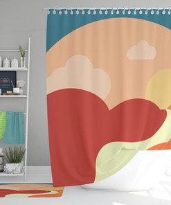Sunny Summer Day Fabric Colorful and Geometric Landscape Boho Shower Curtain