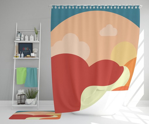 Sunny Summer Day Fabric Colorful and Geometric Landscape Boho Shower Curtain