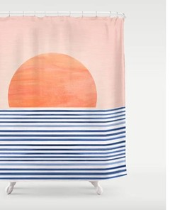 Sunset Beach Shower Curtain | Blue Sea Waterproof Washable Curtain | Personalized Sizes | Coastal Bathroom Decor