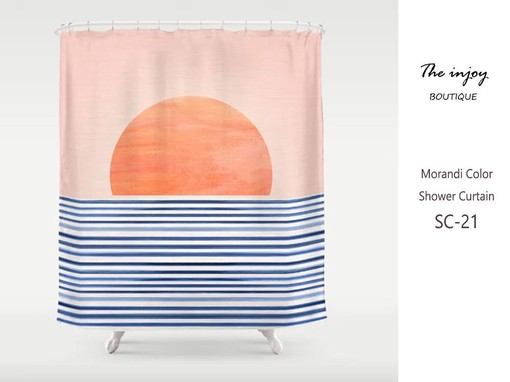 Sunset Beach Shower Curtain | Blue Sea Waterproof Washable Curtain | Personalized Sizes | Coastal Bathroom Decor
