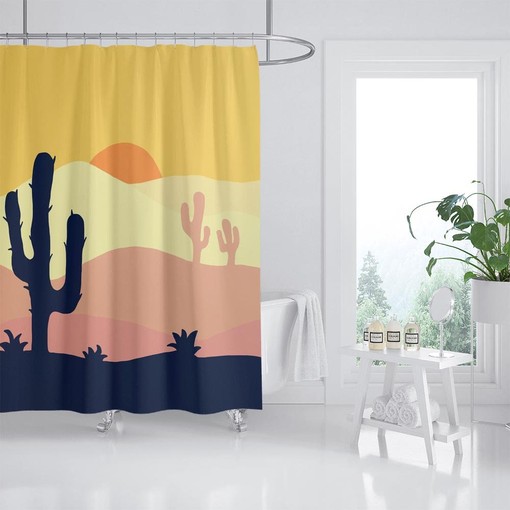 Sunset Forest Cactus Luxury Shower Curtains, Perfect for a Touch of Summer Vibes, Extra Thick Waterproof - Image 2