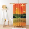 Sunset Valley Scenic Landscape Shower Curtain | Nature Pattern Fabric Bathroom Curtain and Mat
