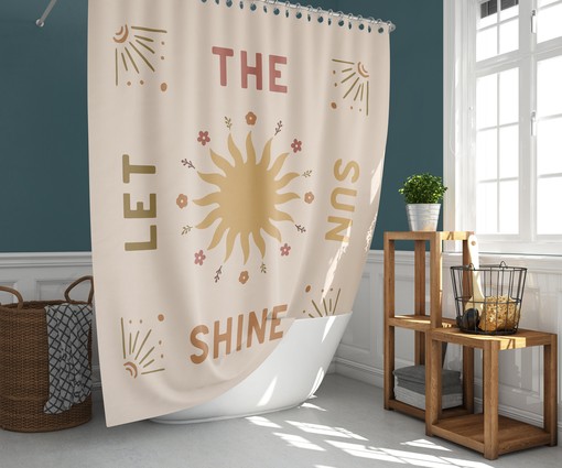 Sunshine Inspirational Quote Shower Curtain | Morning Sunrise Print | Bathroom Decor