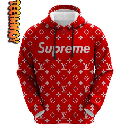 Supreme Luxury French All Over Print 3D Hoodie with Iconic Supreme Logo for Fashion Lovers