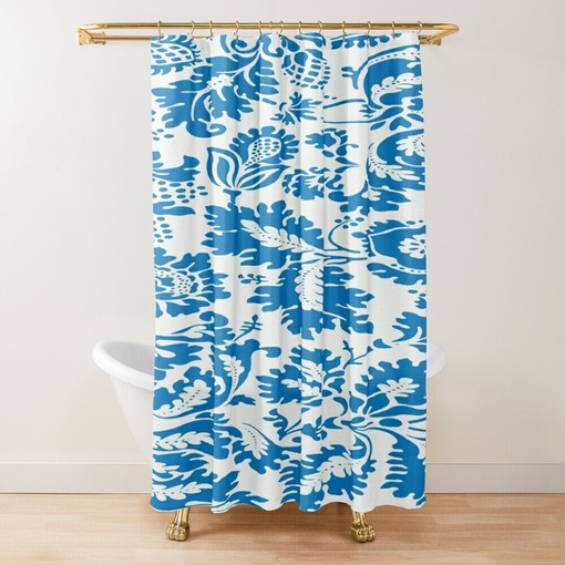 Sustainable Vintage Disney Blue Floral Shower Curtain - Elegant Boho Art Decor with Hooks Included - Image 3