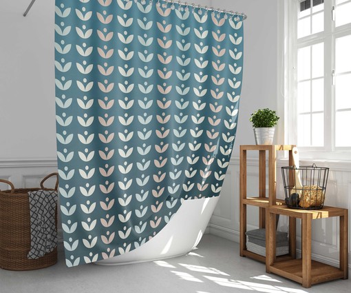 Swedish Danish Design Floral Shower Curtain, Retro Bathroom Decor Accessories