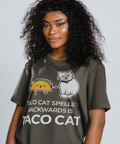TACOCAT Palindrome Tee, Cat Lover Retro Vintage Movie Shirts, Fun Cat Gift, Movie Character Shirts