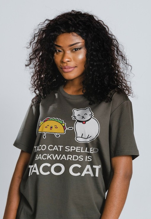 TACOCAT Palindrome Tee, Cat Lover Retro Vintage Movie Shirts, Fun Cat Gift, Movie Character Shirts