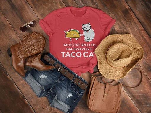 TACOCAT Palindrome Tee, Cat Lover Retro Vintage Movie Shirts, Fun Cat Gift, Movie Character Shirts - Image 3