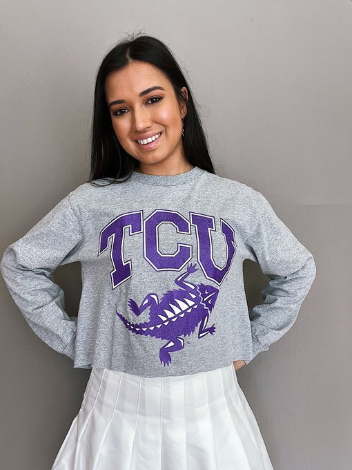 TCU Open Back Crop Long Sleeve Tee - NCAA Shirt for Fashion-Forward Fans, TCU Student Gifts Included