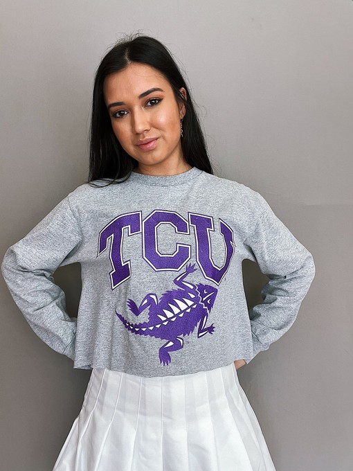TCU Open Back Crop Long Sleeve Tee - NCAA Shirt for Fashion-Forward Fans, TCU Student Gifts Included - Image 3