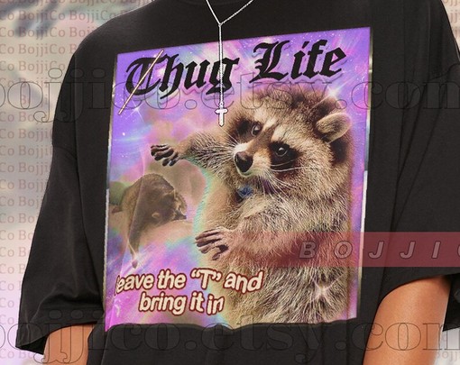 THUG LIFE Hug Life Meme: Movie Shirt for Men and Women with Possums and Opossums - Image 2