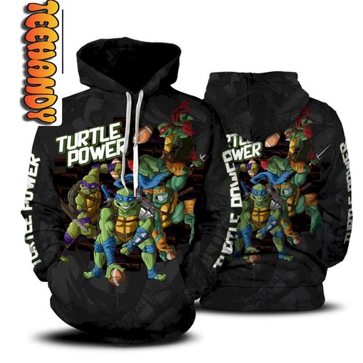 TMNT Turtle Power All Over Print 3D Hoodie with TMNT Print for Fans