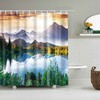 Take in the Scenery with Panoramic Mountain Lake View Shower Curtain, Beautiful and Strong Fabric Bathroom Decor