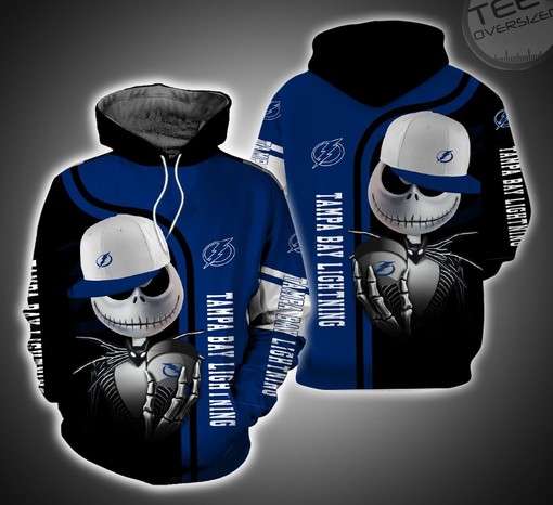 Tampa Bay Lightning and Jack Skellington All Over Print Zip Up Hoodie for Men