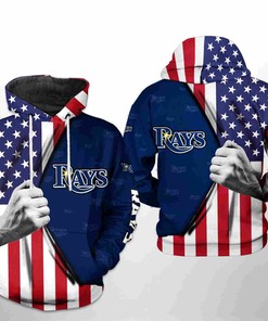 Tampa Bay Rays All Over Print US Flag 3D Hoodie Zipper - 3D Hoodies for Men Graphic
