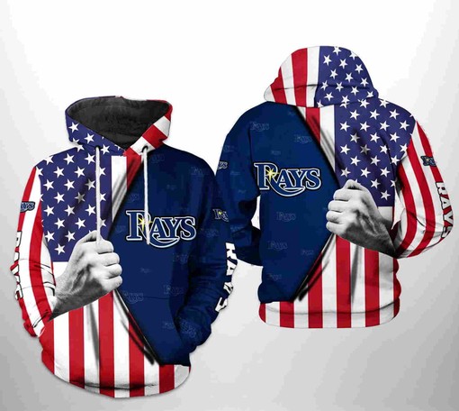Tampa Bay Rays All Over Print US Flag 3D Hoodie Zipper - 3D Hoodies for Men Graphic
