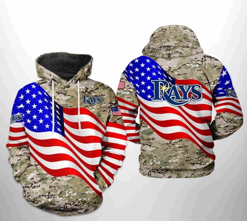 Tampa Bay Rays All Over Print US Flag Camo Veteran 3D Hoodie - 3D Printed Hoodies