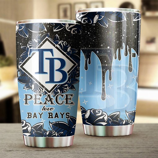 Tampa Bay Rays MLB Tumbler with Peace, Love and Baseball Design - Perfect Tumbler for Rays Fans - Image 2