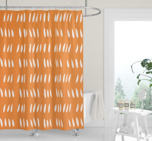 Tangerine Orange and White Shower Curtain with Modern Neutral Design
