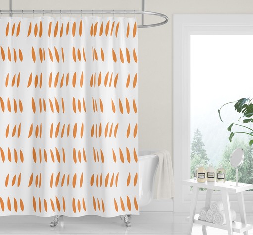 Tangerine Orange and White Shower Curtain with Neutral Minimalist Decor