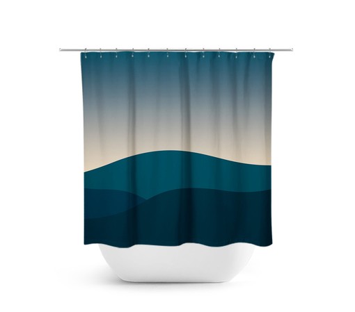 Teal Abstract Mountain Scene Shower Curtain for Bathroom Decor