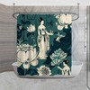 Teal Green Oriental Shower Curtain with Exotic Floral Decor for Your Bathroom