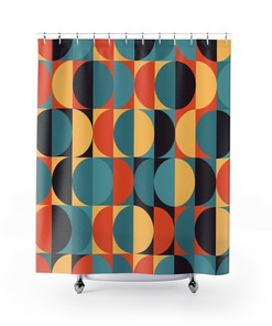 Teal Mid Century Modern Shower Curtain, Rustic Bathroom Decor Accessories