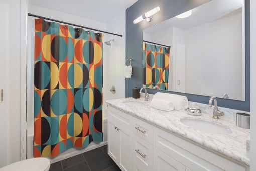 Teal Mid Century Modern Shower Curtain, Rustic Bathroom Decor Accessories - Image 2