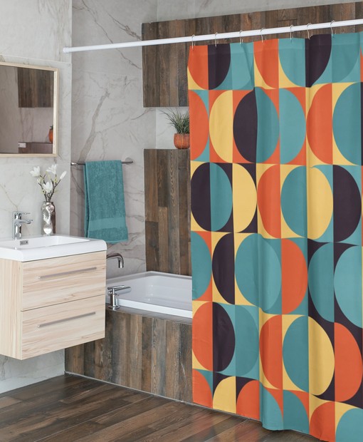 Teal Mid Century Modern Shower Curtain, Rustic Bathroom Decor Accessories - Image 3