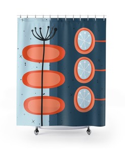 Teal Mid Century Modern Shower Curtain | Vintage Bathroom Decor 1960s Style | Guest Bathroom Decor