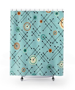 Teal Mid Century Modern Shower Curtain | Vintage Bathroom Decor 1960s Style | Unique Print Shower Curtain