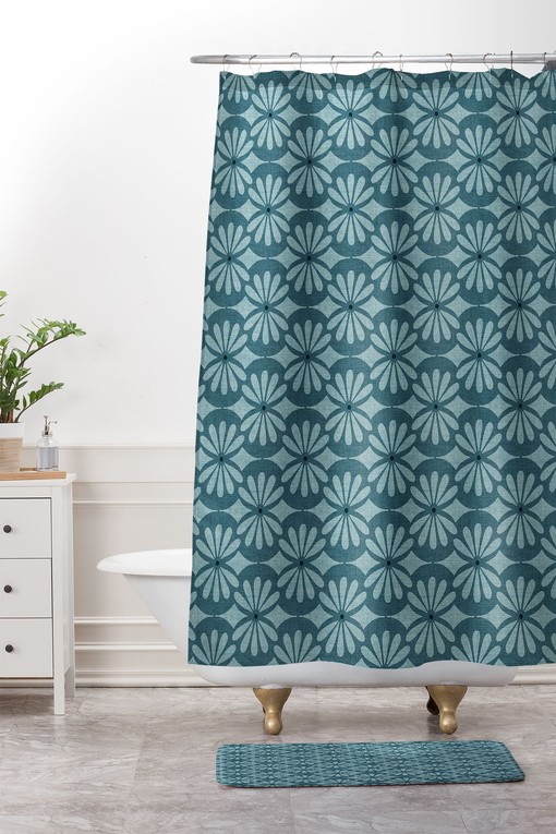 Teal Moroccan Boho Shower Curtain, Adds Touch of Arabia to Your Bathroom Decor, Fabric Bath Curtain