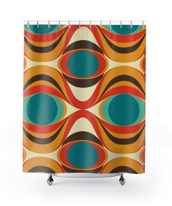 Teal Retro Shower Curtain with 70's Funky Retro Style