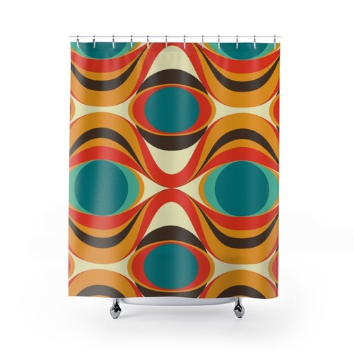 Teal Retro Shower Curtain with 70's Funky Retro Style