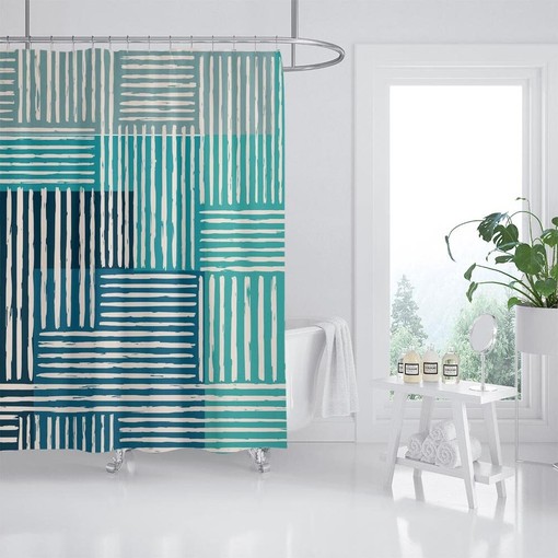 Technology Lines Modern Art Shower Curtain - Waterproof and Durable Fabric for Bath Decor - Image 2